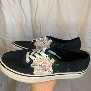 Vans Authentic Womens 7.5 Black w/flower